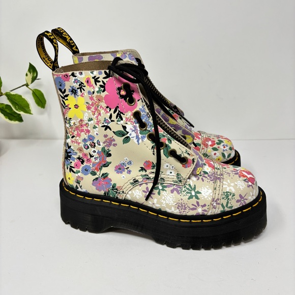 NEW! DR MARTENS Sinclair Floral Mash Up Leather Platform Boots - Picture 3 of 12